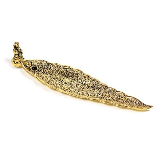Ganesha Blatt gold - Räucherstäbchenhalter Metall